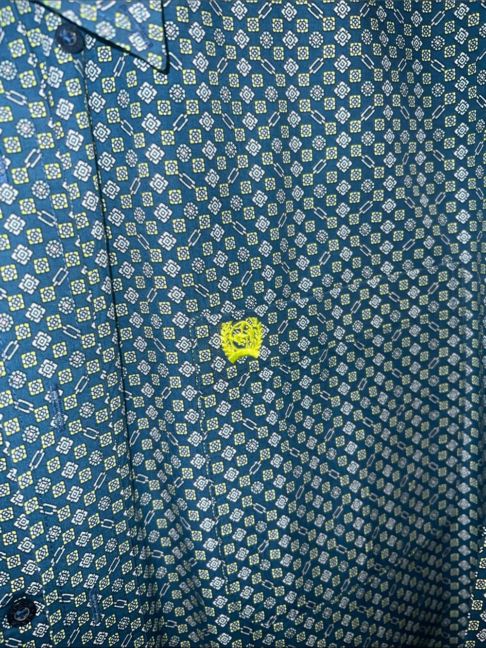 Cinch Brand Men's Teal Patterned Button-Up Shirt - Picture 3 of 3
